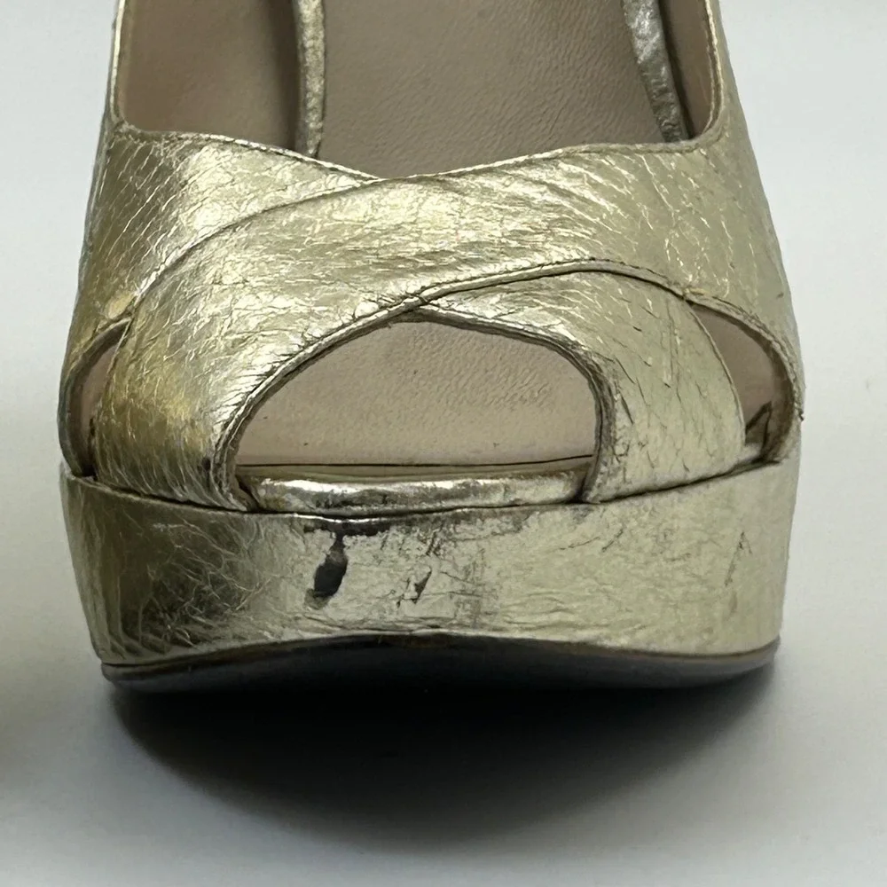 KORS Michael Kors Platform Pumps Womens‎ 8M Gold Metallic Leather Mary Jane Glam
